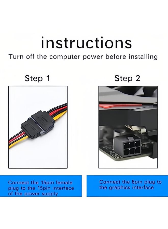 LAMAY 2PCS 6 Pin SATA Power Cable 15-Pin to 6-Pin PCI Express Card Power Cable Adapter 8 Inch - Image 2
